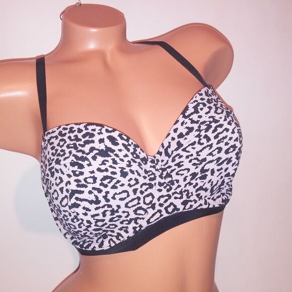 Victoria Secret Swim Bikini Top 32DDD Animal Print Ribbed Lightly Lined Leopard - Picture 1 of 8